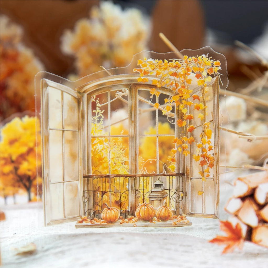 30 Sheets Autumn Fall Leaves Theme PET Stickers for DIY Craft Scrapbooking Collage Guitar Phone Case Decoration Qme