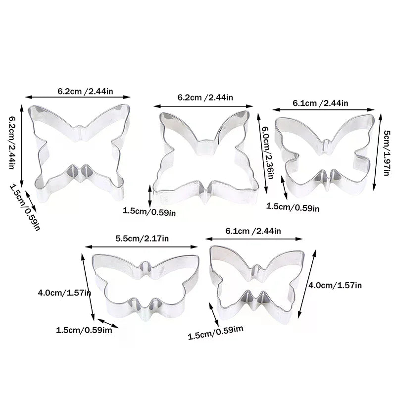 5Pcs/Set Stainless Steel Biscuit Mold Set Butterfly Cookie Cutter DIY Cake Decoration Tool Chocolate Pastry Baking Snacks Mold Qme