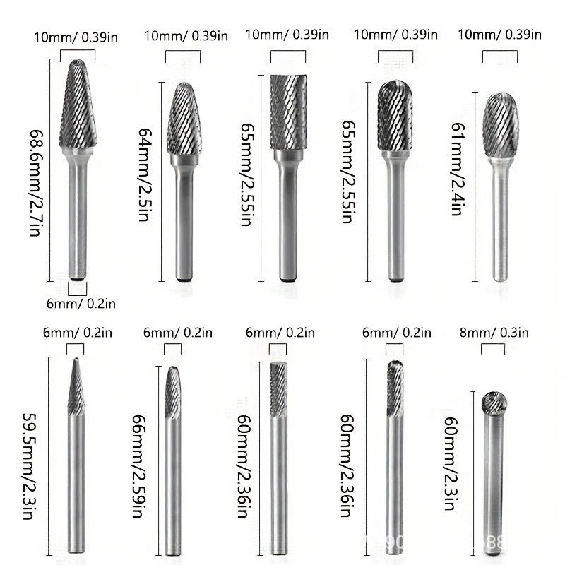 Tungsten Carbide Burrs Shank Double Cut Solid Power Tools Rotary Qme