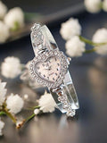 Fashionable heart-shaped fine strap diamond floral ladies' watch with adjustable bracelet Qme Silver