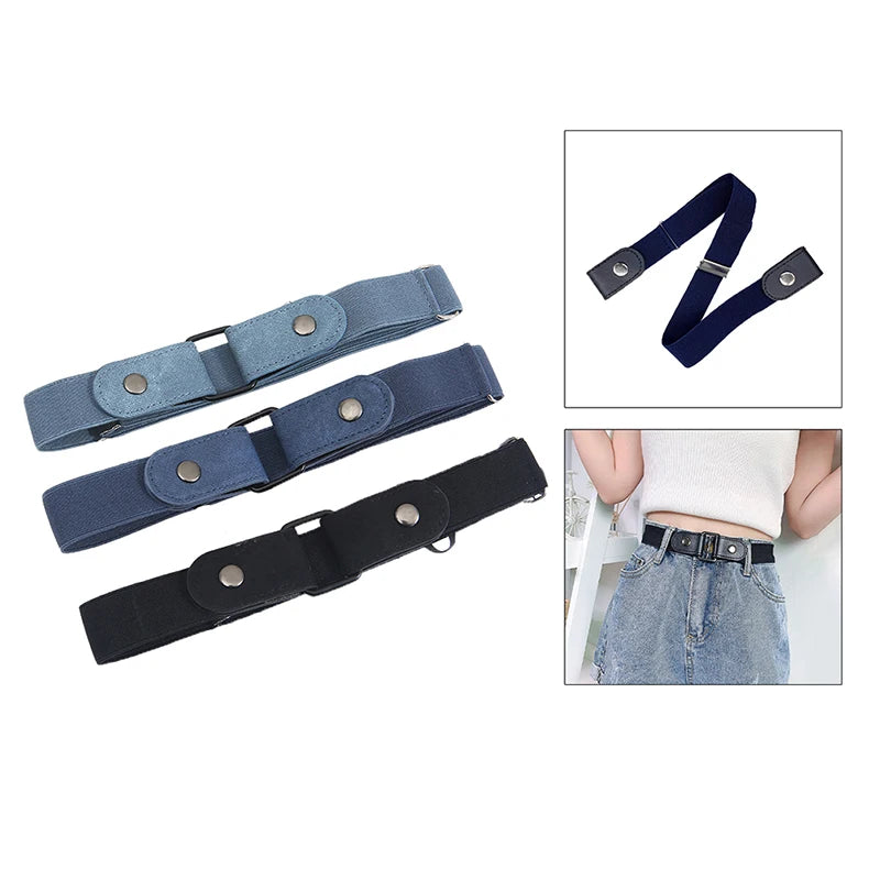 Buckle-free Waist Belt Jeans Pants No Buckle Stretch Elastic Women Qme