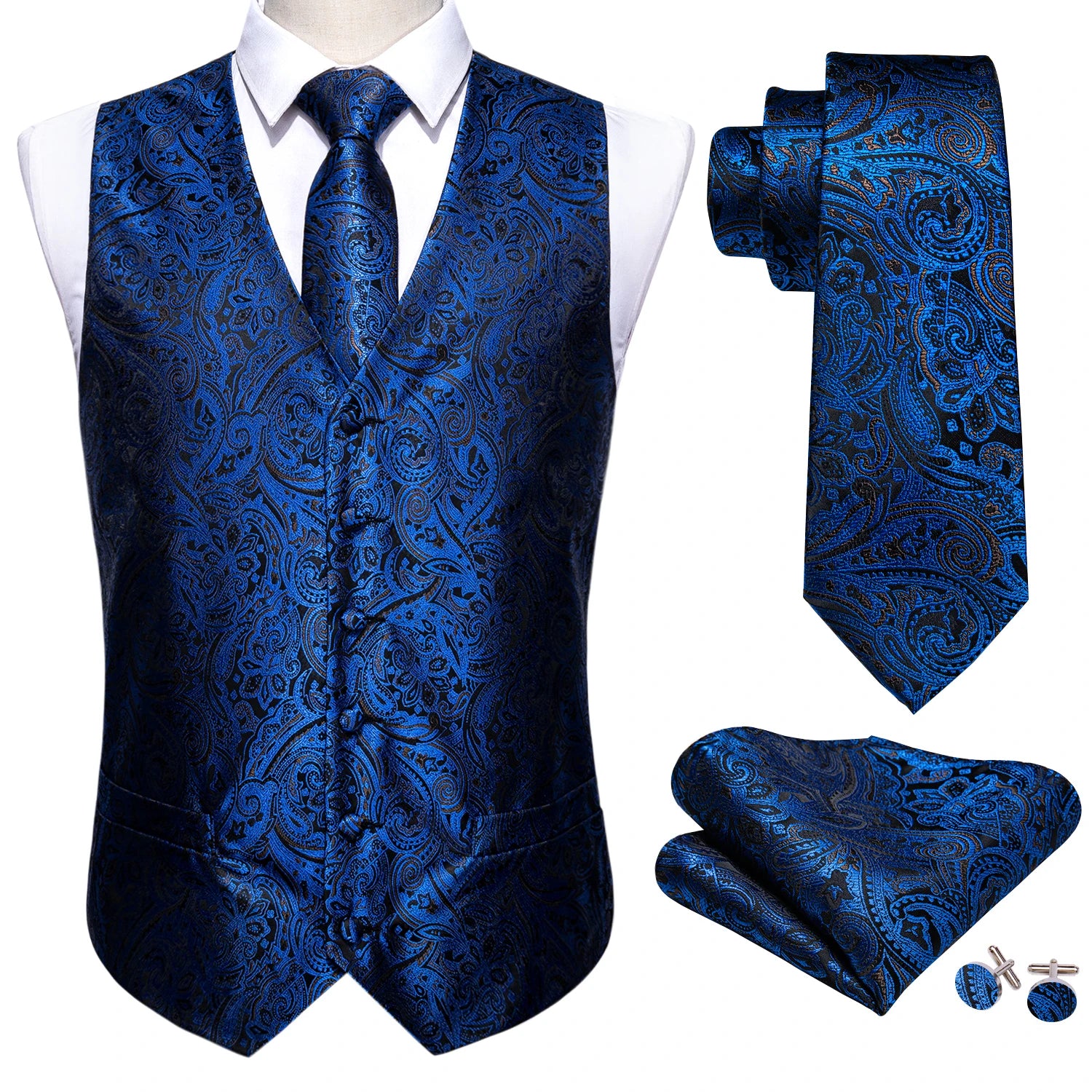 Men's Formal Suit Vest & Tie Set – Paisley/Floral Premium Waistcoat and Necktie Combo for Weddings, Business Festive Occasions Qme MJ-2077 L