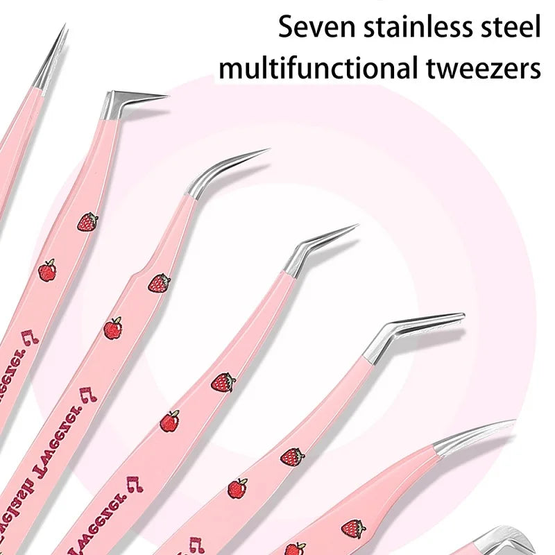 6 Types False Eyelash Tweezers Stainless Steel Anti-static Pincet Qme