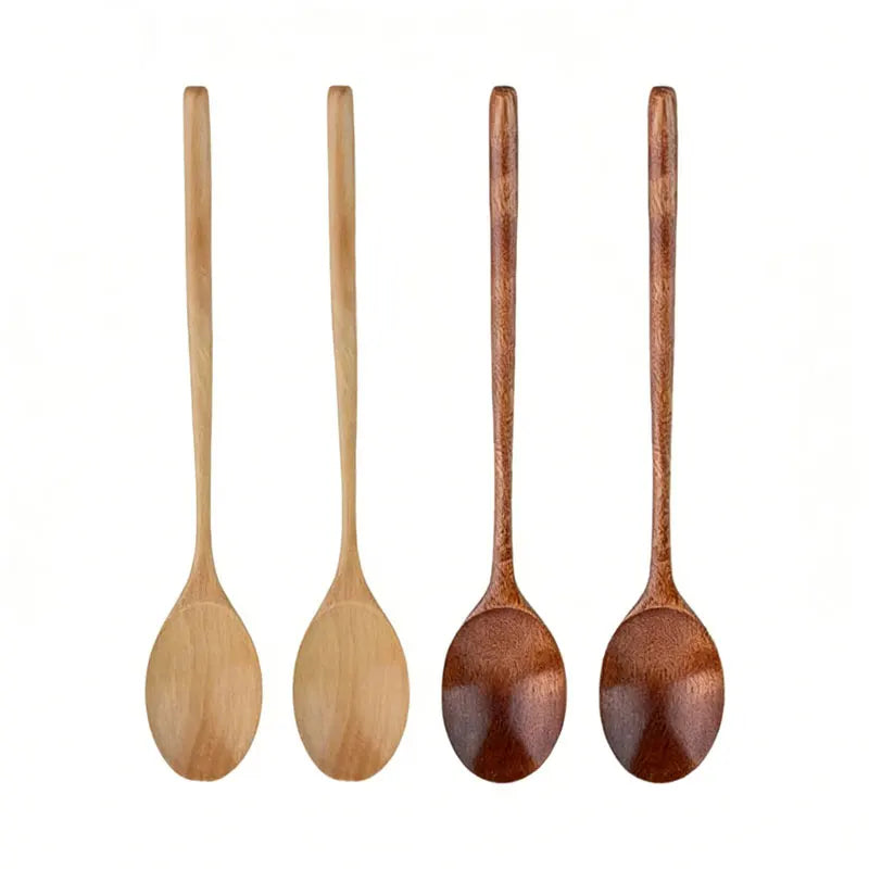 Wooden Spoon Tableware Kitchen Cooking Utensil Tools Soup Tea Spoon Catering Cooking Tool Coffee Soup Teaspoon Honey Spoon Qme 4pcs Mixed