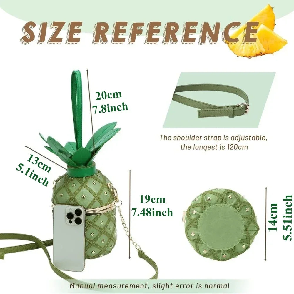 Women Pineapple-Shaped Crossbody Bag PU Leather Rivets Chain Strap Shoulder Bag Tote Novelty Handbags Summer Beach for Girls Qme