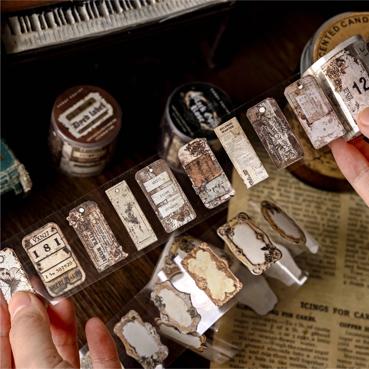 2M/Rolls Vintage Label Sticker PET Tapes Junk Journal DIY Scrapbooking Planners Collage Decor Office Creative Stationery Tape Qme