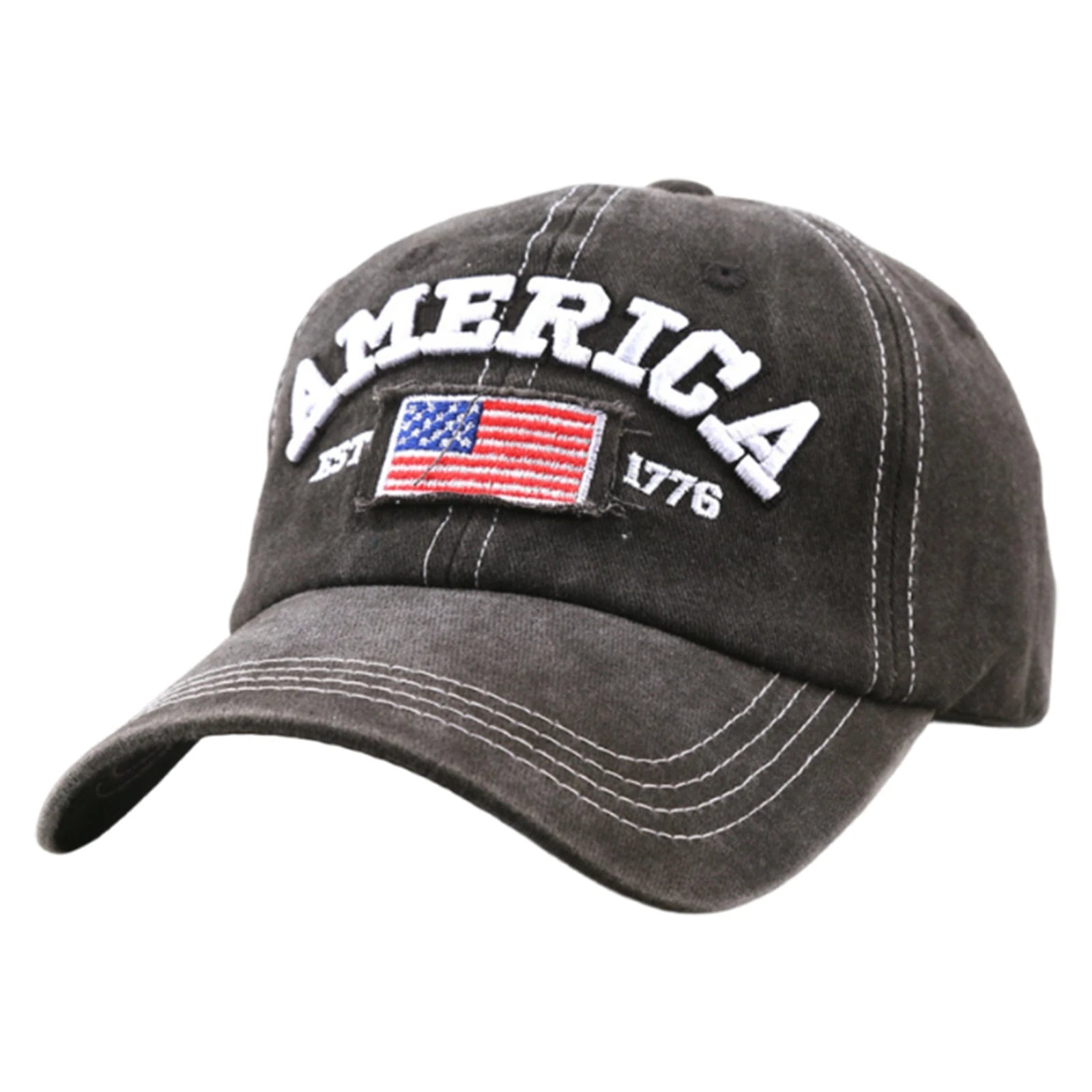 Embroidered American Independence Day Flag Baseball Cap Unisex Patriotic-Themed Fashion Casual Outdoor Sun Visor Hat Qme Black One Size