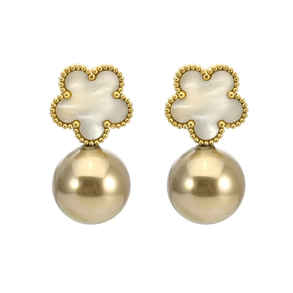 Stainless Steel Plum Blossom Flower Five Leaf Flower Pearl Drop Earrings Fashion for Women Party Jewelry Clover Daily Wear Qme 2