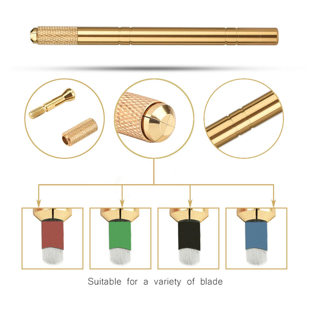Golden Tebori 3D Microblading Tattoo Pen Needles Permanent Makeup Manual Professional Eyebrow Microblading Tattoo Set Tool Qme