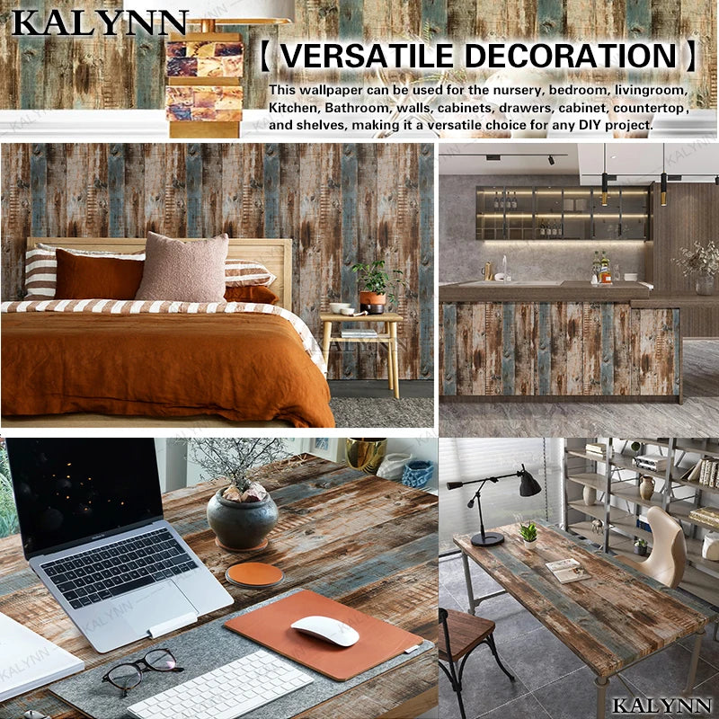 Vintage Wood Self Adhesive Paper Removable Peel Stick Wallpaper Blue Qme