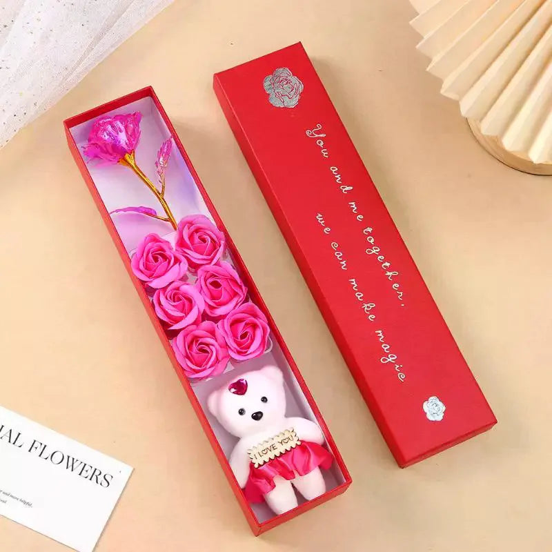 Plush Bear Artificial Flower Gift Box Soap Rose Flowers Creative Romantic Rose Valentines Day Mother Day Gift Wedding Home Decor Qme