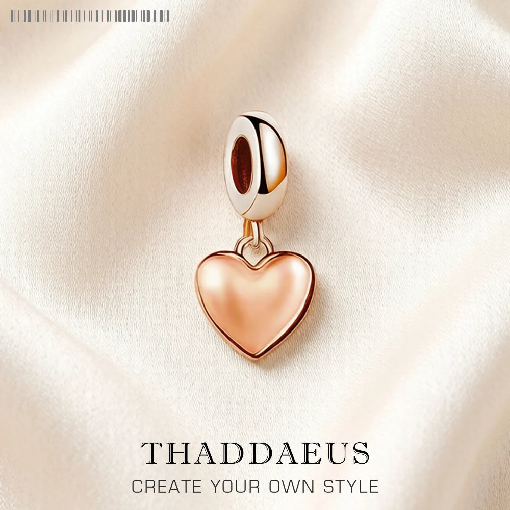 Rose Gold Color Heart Pendants Charm 925 Sterling Silver Women Jewelry Winter New Romantic Gift Qme