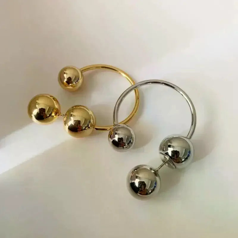 Fashion Temperament Charm Metal Hoop Earring Personality Round Bead Ball Dangle Earring For Women Girls Jewelry Gift Qme