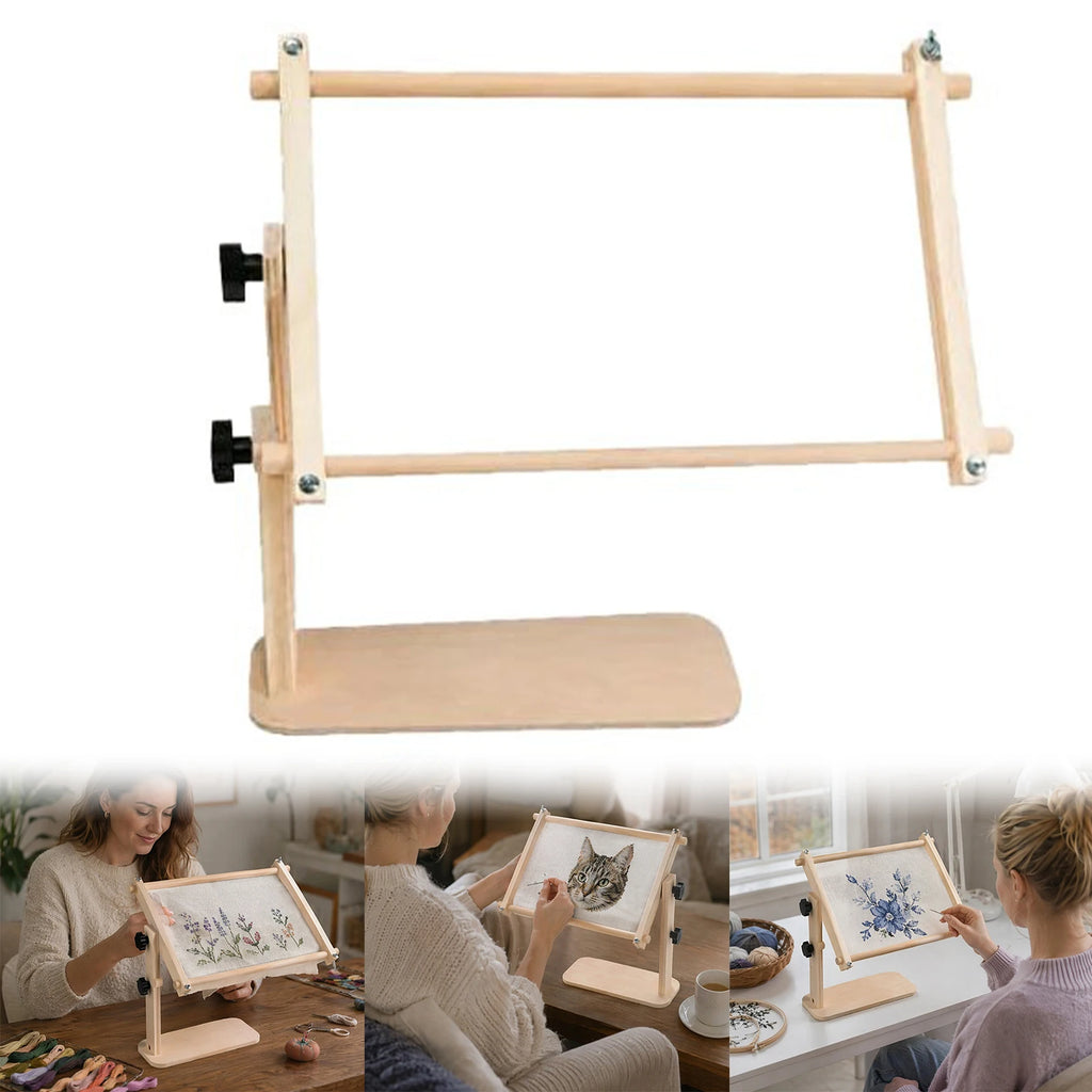 Adjustable Tabletop Embroidery Stand Multi-Purpose Hands-Free Cross Stitch Frame Holder Wood Scroll Frame for Stable Stitching Qme