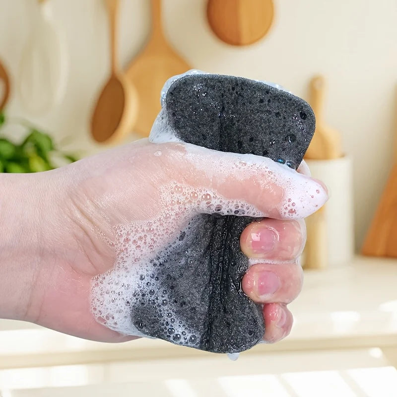 Double Sided Kitchen Sponge Black Seaweed Dishwashing Sponge for Pot Pan Cleaning Qme