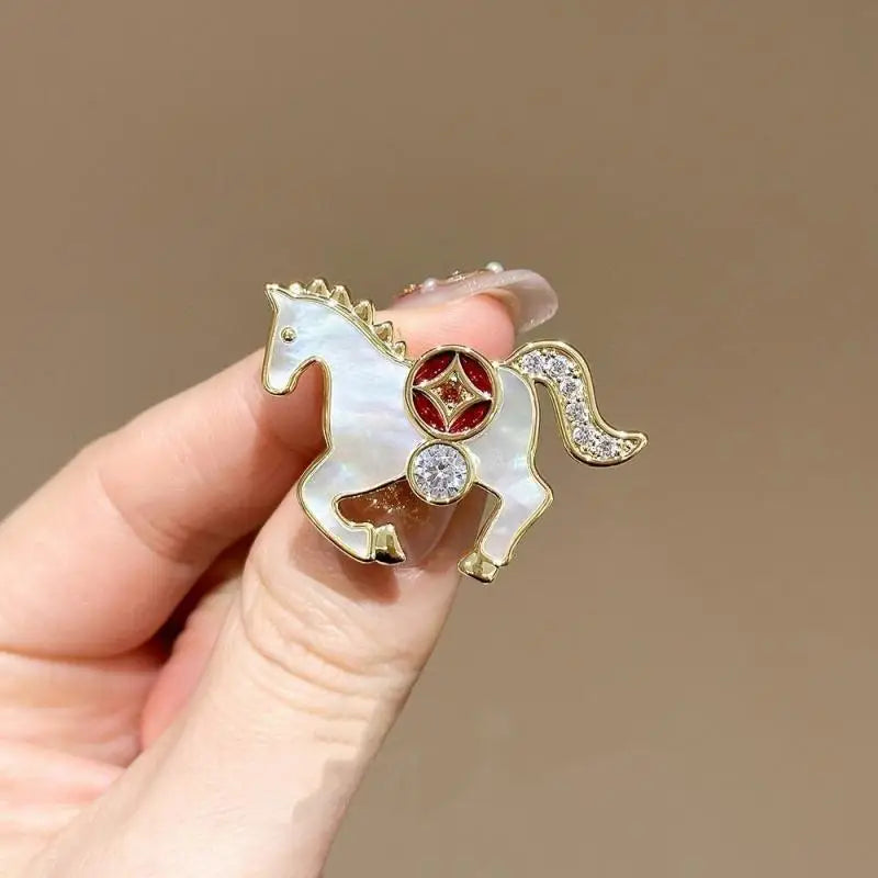 Cute Red Dripping Oil Zodiac Pony Brooches Versatile Animals Horse Corsage Pins Clothing Accessories New Year's Day Gifts Qme style 9