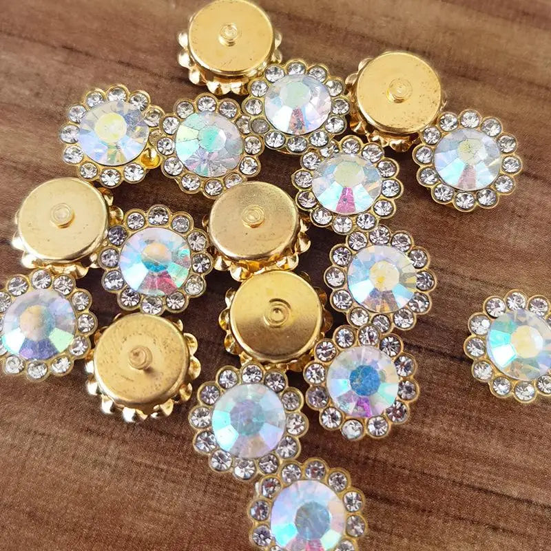 10/12mm Round Crystal Glass Sewing Stone Glue-on Claw Rhinestones Gold Base Button Sew On Rhinestones For Diy Clothes Crafts Qme C 12MM