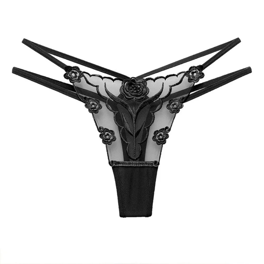 Fashion T-back Women Panties Seamless Transparent Mesh Thongs Thin Qme Black 2XL 1pc