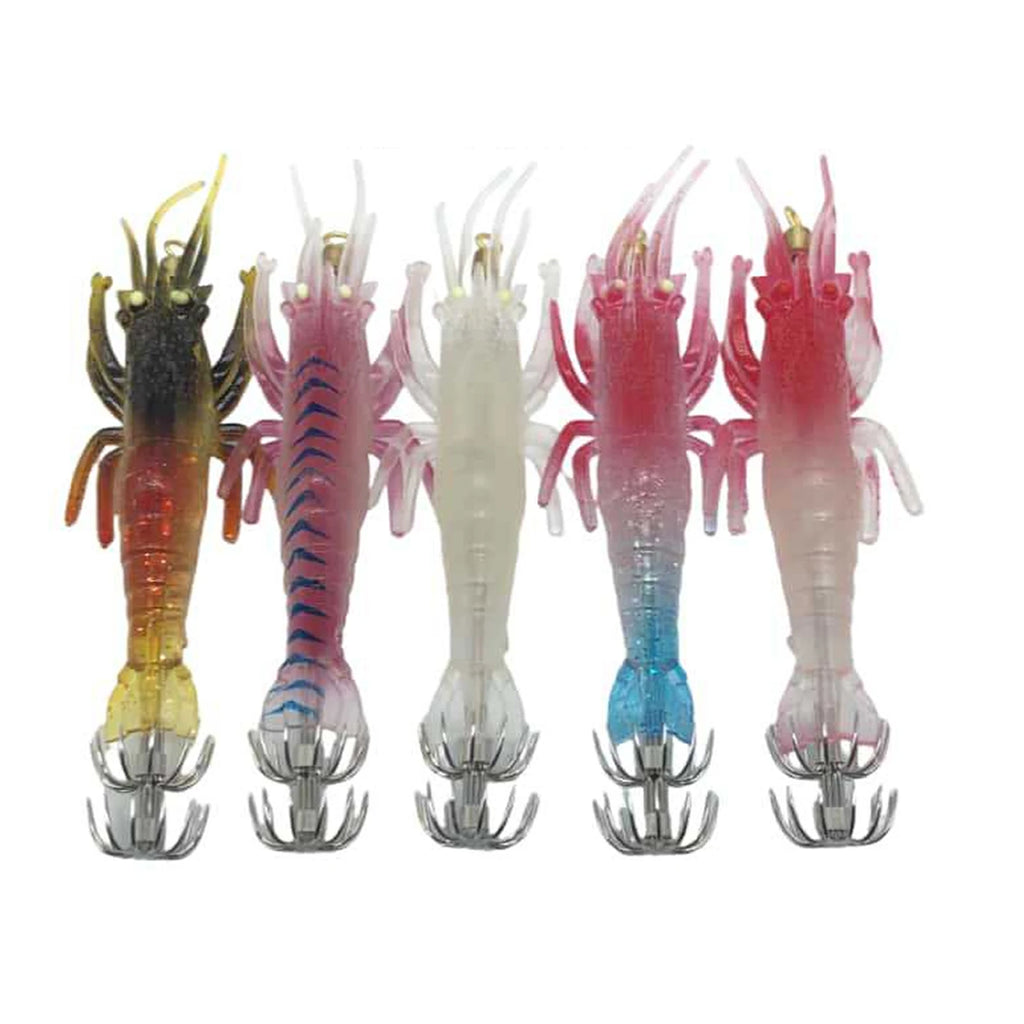 Soft Bait for Night Fishing Luminous Shrimp Squid Jig Hooks PVC Shrimp Squid Bait Cuttlefish Octopus Fishing Lures 5pcs/set Qme 5pcs