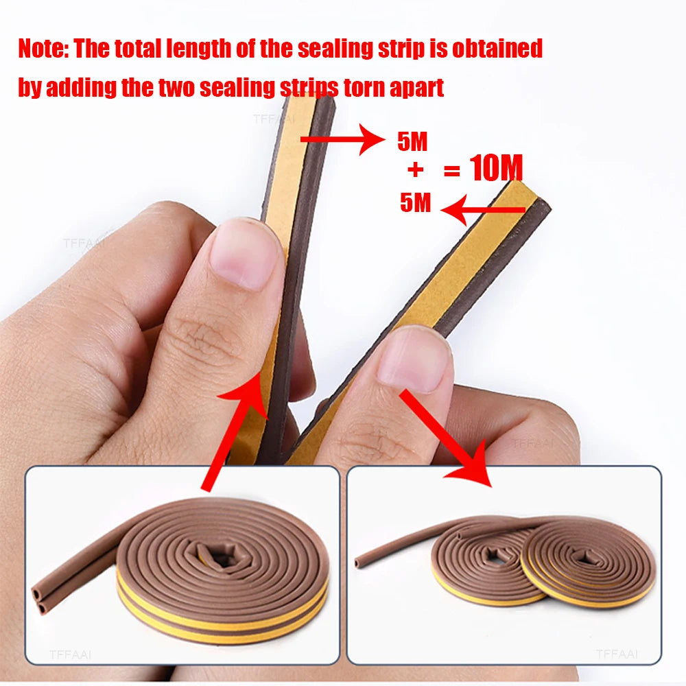5M/10M Weather Stripping Door Seal Strip DIEP Self-adhesive Draft Stopper Tape Window Insulation Noise Rubber Sealing Strip Qme