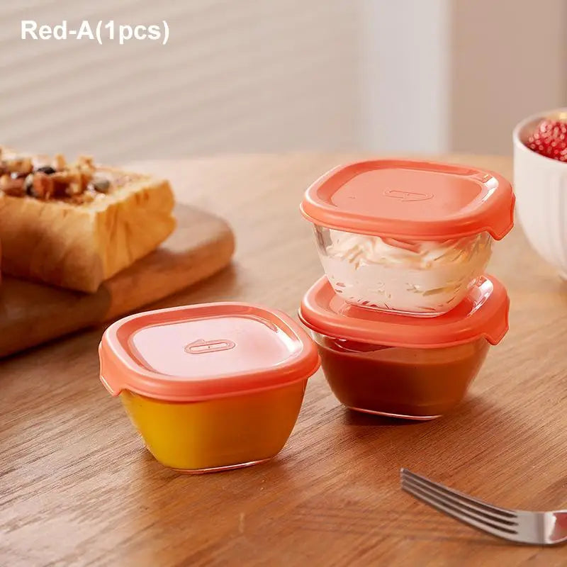 120/260ml Glass Small Sauce Cup Seasoning Dish With Lid Leak-Proof Round Square Dipping Bowl Kitchen Outdoor Camping Tableware Qme 120ML Red