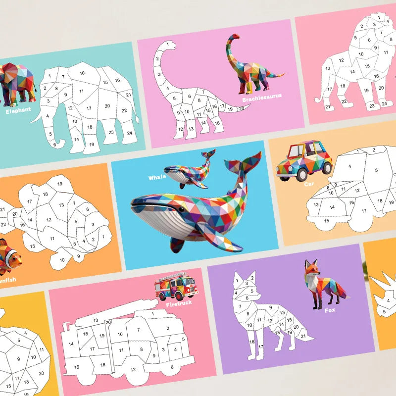 3D Puzzle Stickers DIY Craft Kits Animal Collage 5 Themes Back-to-School Gift Creative Educational 9-PCS Kit with Clips Qme