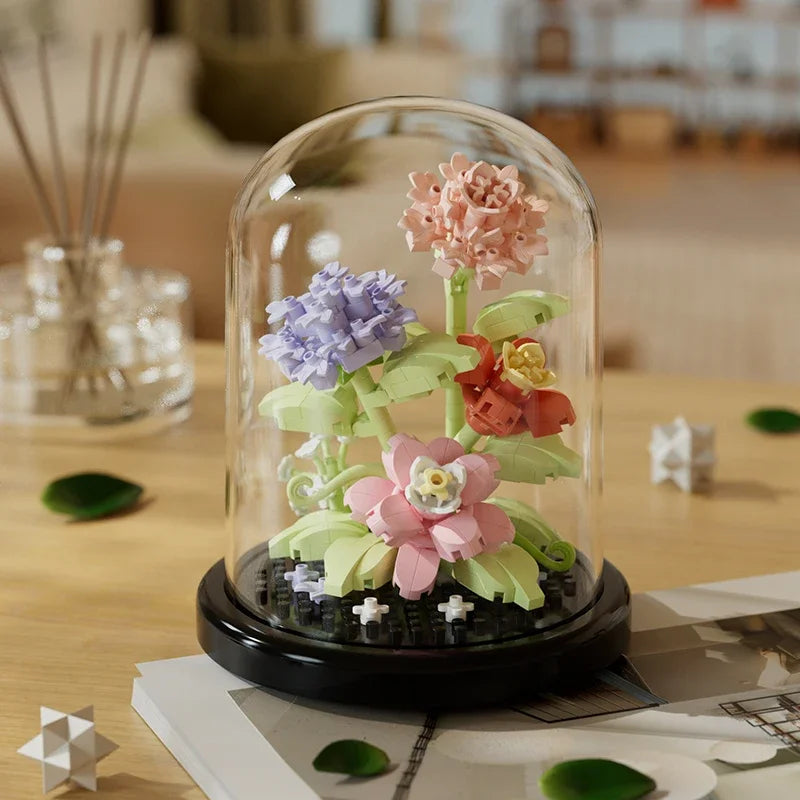 Micro Flower Bouquet Bonsai Building Block Artificial Plastic Plant Dust Cover Micro Model Home Decoration Toy Kid Birthday Gift Qme 302pcs