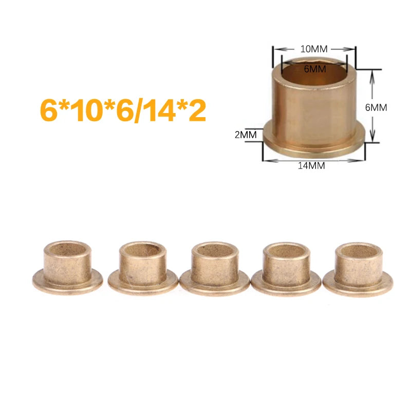 5Pcs Flanging Self-Lubricating Bearing Powder Metallurgy Oil Copper Bushing Guide Sleeve With Stepped Flange Hardware Qme 6x10x6