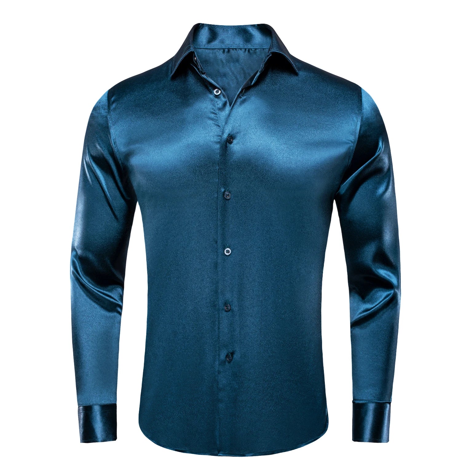 Hi-tie Plain Satin Silk Mens Dress Shirts Long Sleeve Suit Shirt Qme CY-1502 S