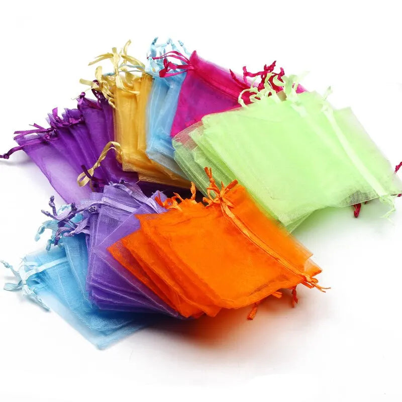 50pcs/Lot Multicolor Jewelry Packaging Bag 7*9 11*16 15*20cm Organza Bags Gift Storage Wedding Drawstring Pouches Wholesales Qme