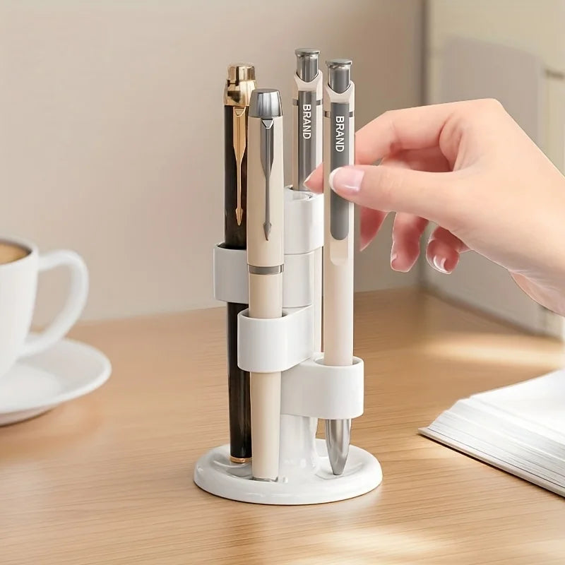A White Desktop Pencil and Pen Storage Rack That Can Rotate 360 Degrees,can Hold 4 Pens,Office Desktop Organization and Storage Qme