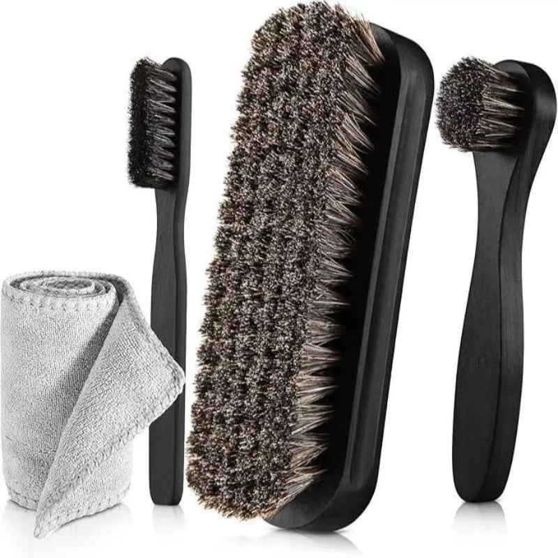 Horsehair Shine Shoes Brush Polish Dauber Applicators Cleaning Qme Black 4Pcs