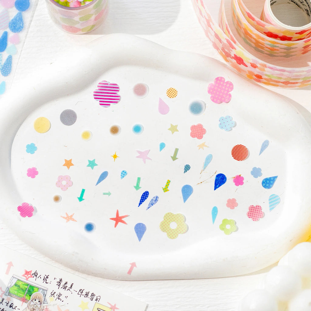Cartoon watercolor geometry Washi Tape Collage Decorative DIY Scrapbooking Hand Made Masking Tape Japanese Stationery Stickers Qme