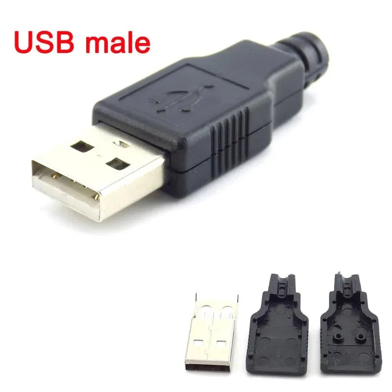 50pcs 4 Pin USB 2.0 Type A Male Socket plug Connector adapter With Black Plastic Cover Solder Type DIY Connector L19 Qme 50pcs