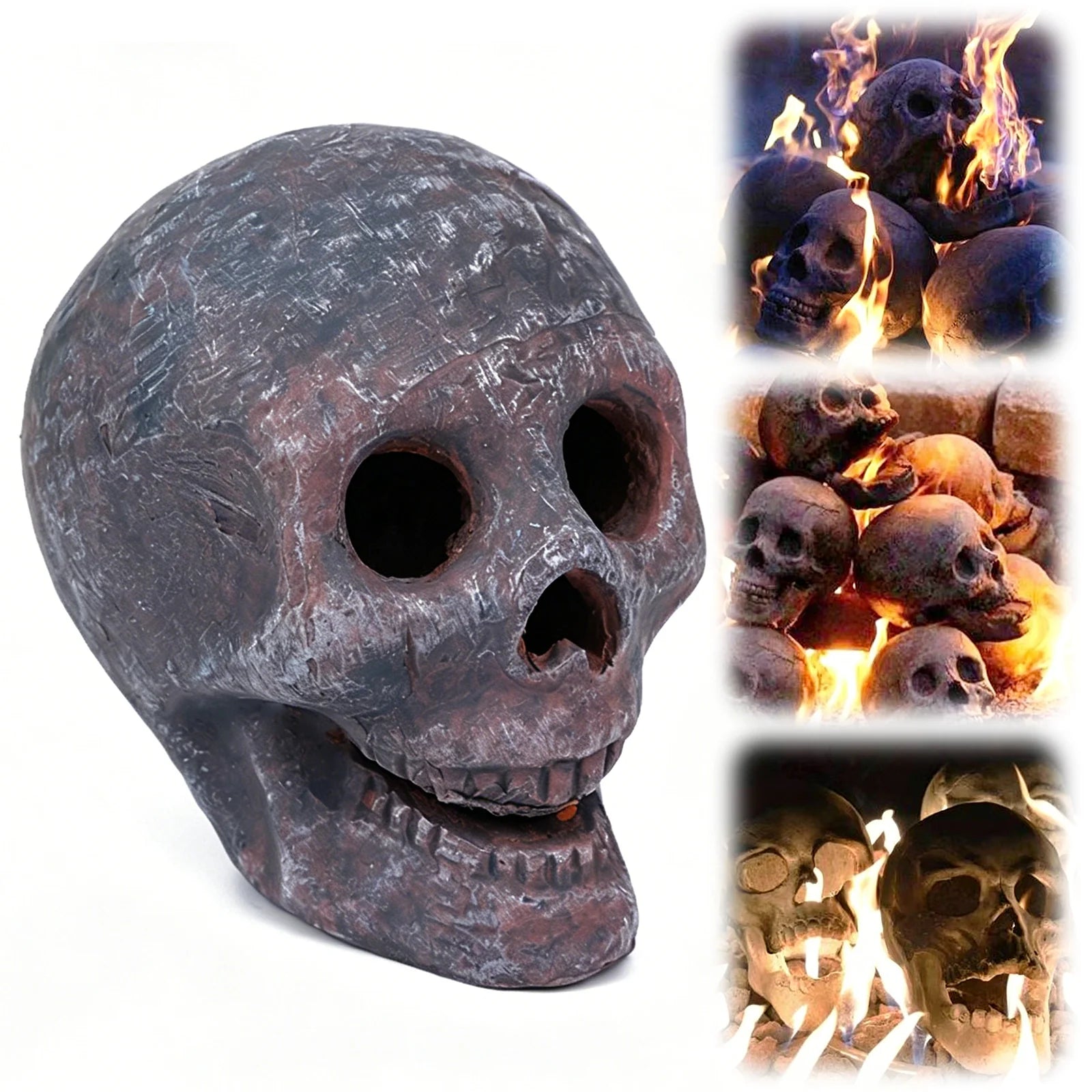 Halloween Human Skull Ornament Realistic Shape & Fireproof Imitated Human Skull Pit for Bonfire Campfire Fireplaces Qme