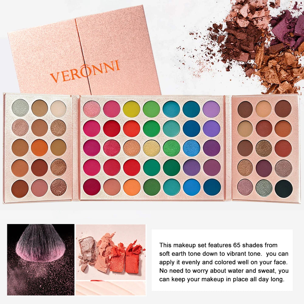 65 Colors Eyeshadow Palette Rose Gold Shades Highly Pigmented Matte Qme