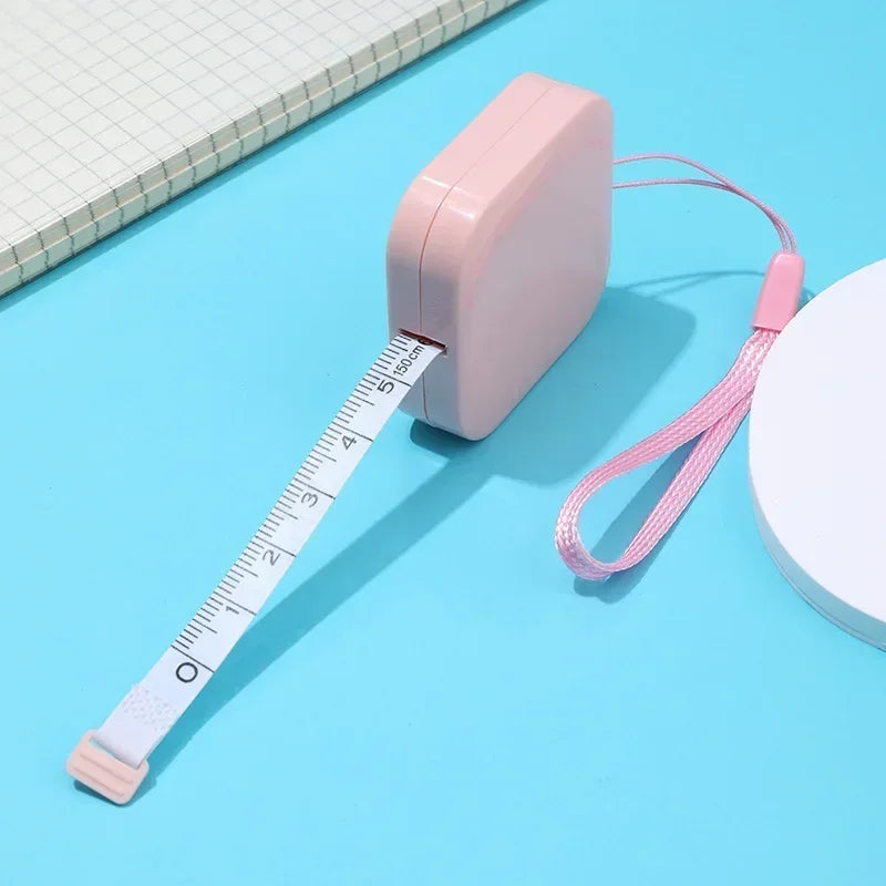 1.5m Mini Tape Measures Metric Imperial Macaron Ruler Children Height Ruler with Keychain Gift Tape Measure Compact Carry Around Qme Pink