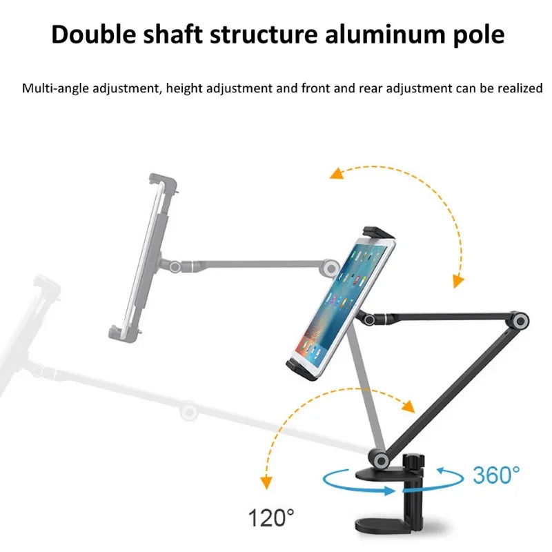 Tablet Stand Rotating Long Arm Mobile Phone Holder Height/Angle Adjustable Aluminium Alloy Tablet Mount for 4-13inch iPhone iPad Qme