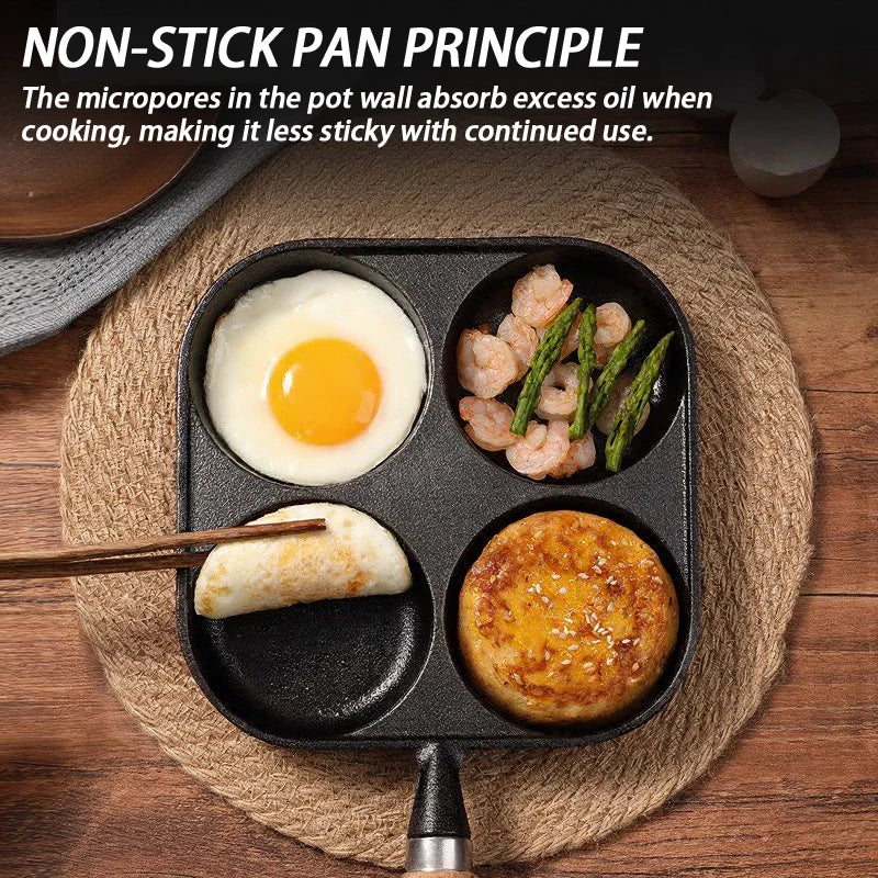 4-Hole Egg Frying Pan Nonstick Cookware Pans Omelet Pot Suitable Gas Qme