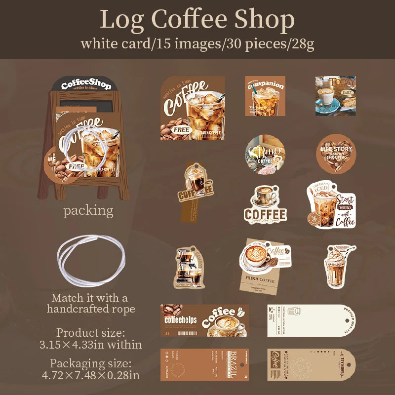 30 Sheets Coffee Theme Punch Hole Stickers for DIY Scrapbooking Guitar Phone Case Notebook Decoration Qme 1
