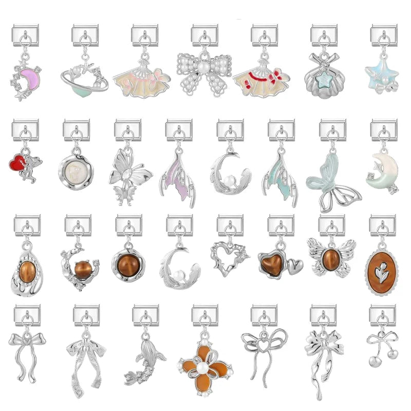 2026 New Original Colorful Zircon Crystal Pendant Italian Charm Link fit 9mm Stainless Steel Jewelry DIY Making Bracelets Qme