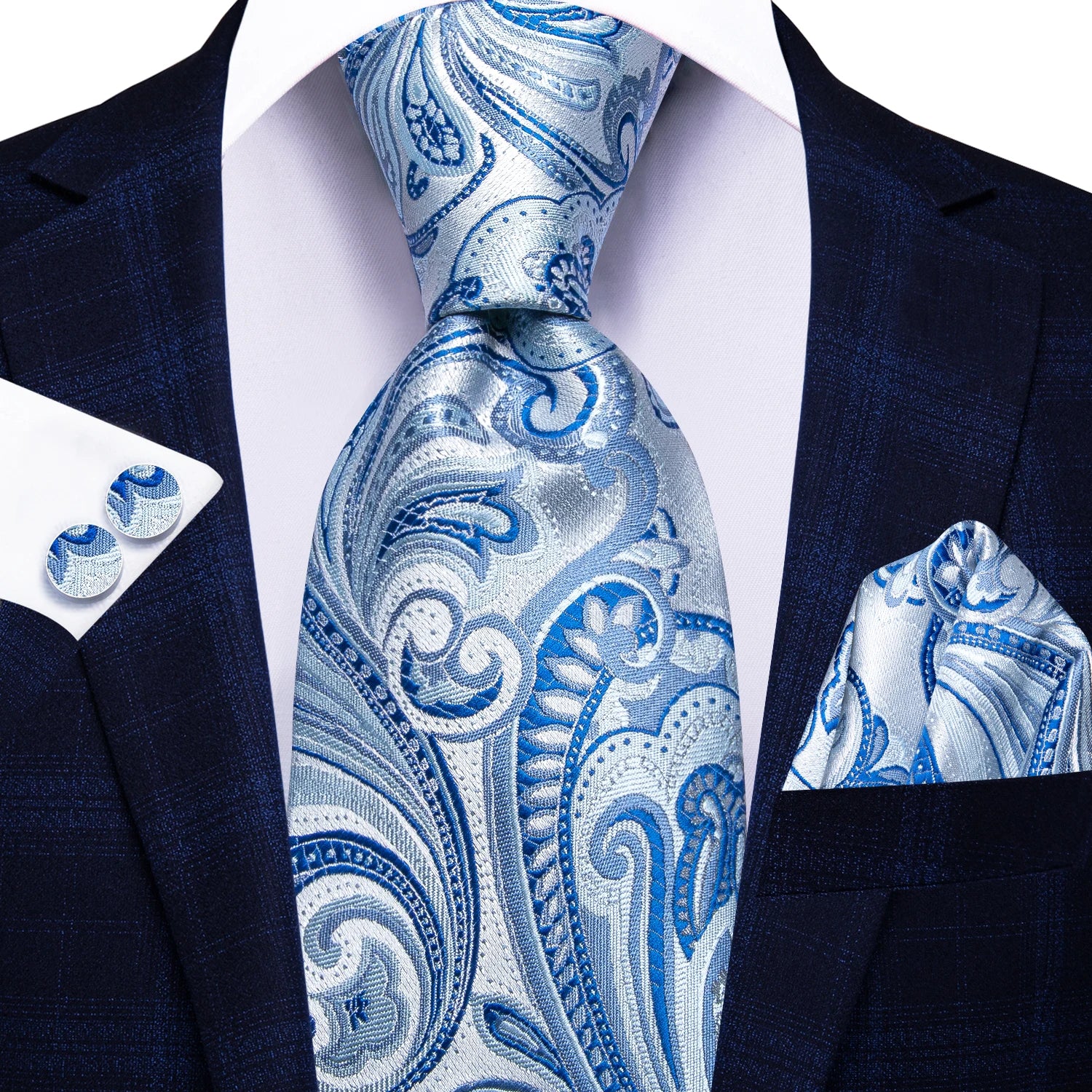 Hi-tie Red Blue Striped Business Mens Tie Jacquard Necktie Qme N-3945