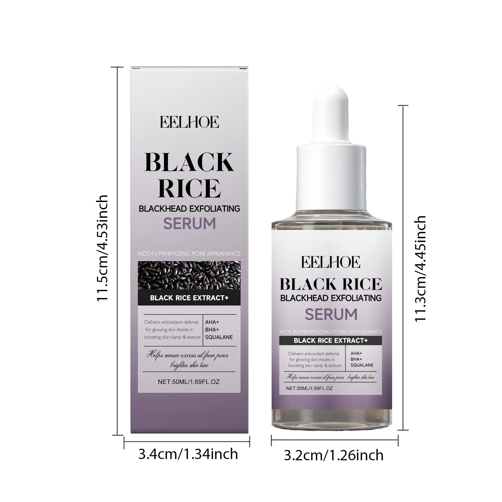 Black & White Rice Exfoliating Serum Set BHA Niacinamide Pore Minimizing & Brightening Blackhead Whitehead Remover Skincare Set Qme 50ml Black Rice