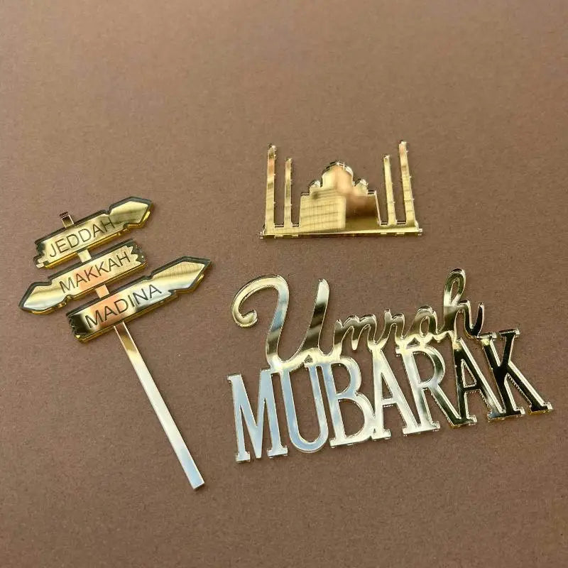 Mubarak Hajj Mubarak Letter Cake Topper Gold Color Acrylic Cake Decoration Birthday Cake Charms Qme