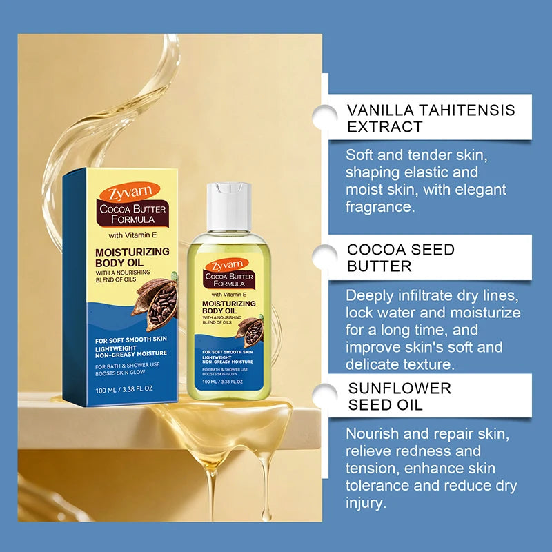 Vanilla Flavored Cocoa Butter Body Oil Quickly Absorbs Silky Light Qme