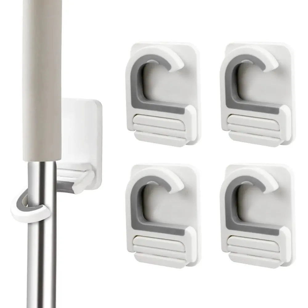 Self Adhesive Wall Mount Mop Broom Hanger Multi-purpose Hook Storage Rack Bathroom Kitchen Utility Room Cleaning Tool Organizer Qme