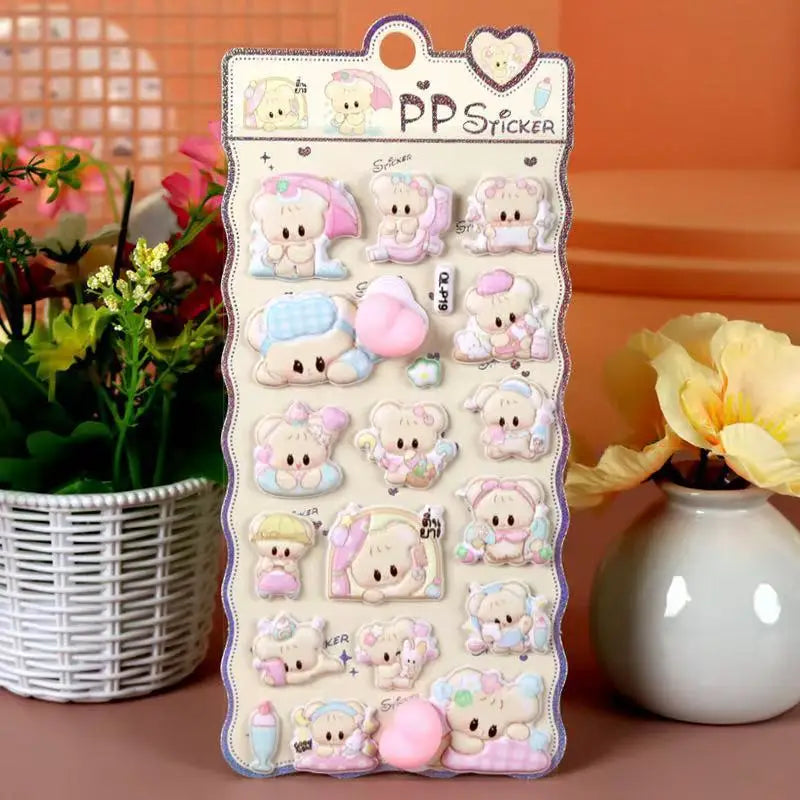 1Pc Cute Soft 3D PP Stress Relief Cartoon Stickers Rabbit Bear Dog Theme For DIY Scrapbook Cup Notebook Decoration Gift Qme P19