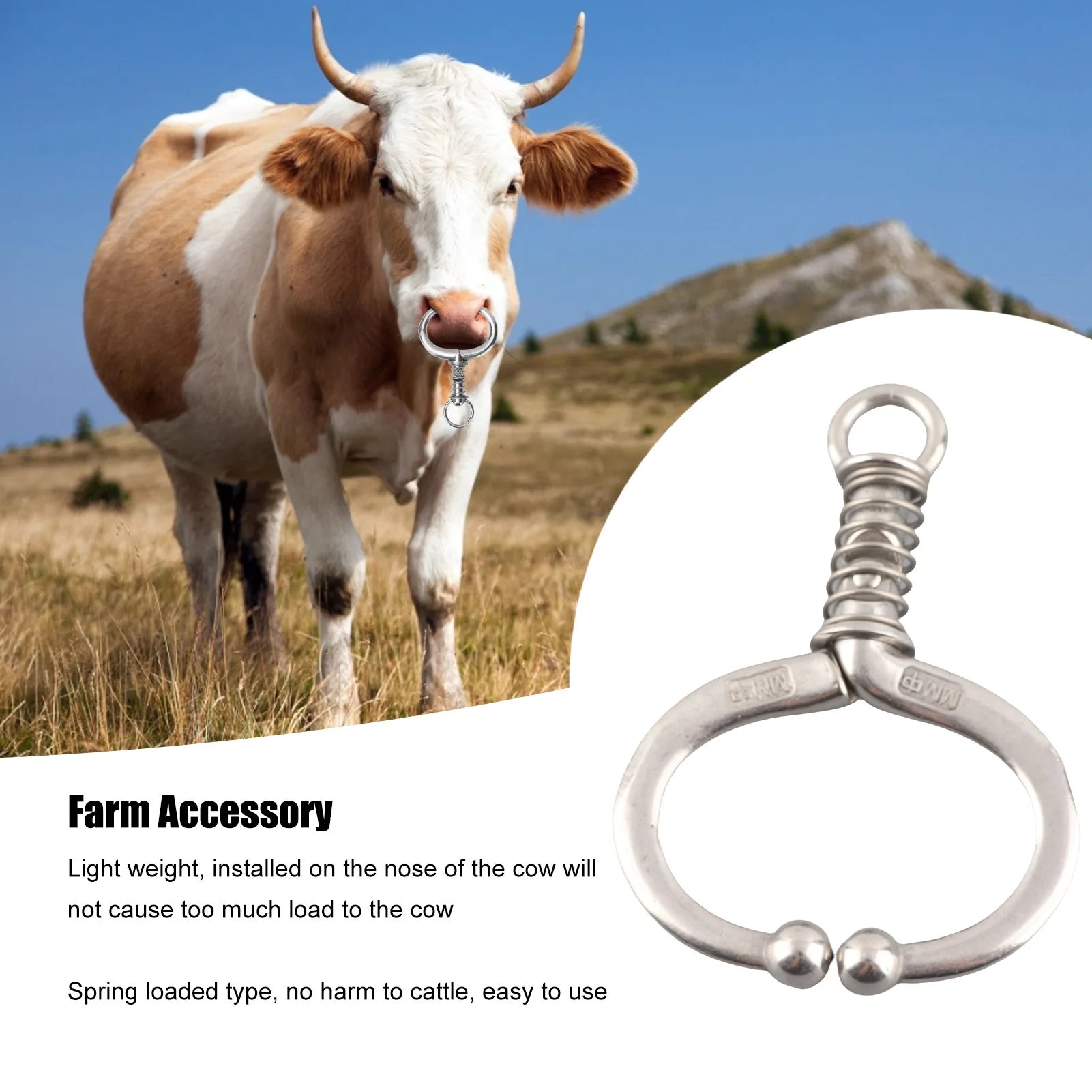 Stainless Steel Spring Type Bull Nose Ring Punch Free Cattle Nose Ring Livestock Traction Breeding Supplies for Cattle Farm Qme