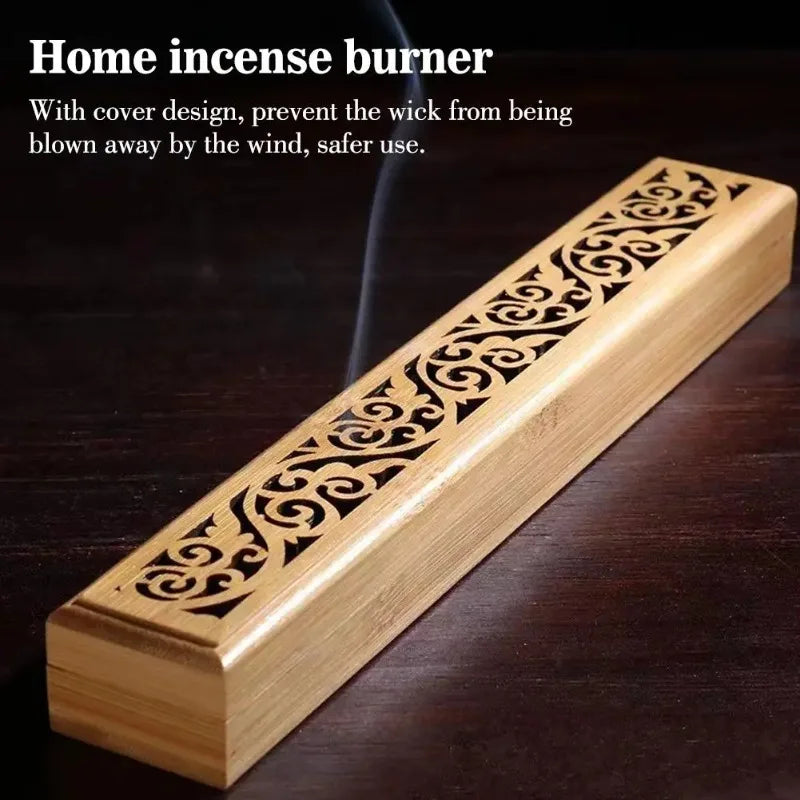 Natural Bamboo Incense Burner Laying Plate Aromatherapy Wooden Box Qme
