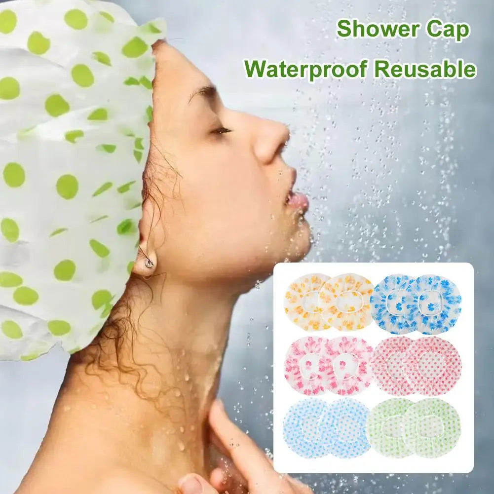Shower Cap For Women, Elastic And Reusable Hair Bath Caps, Waterproof Bathing Hat Stocking Stuffers For Women Ladies Spa Salon Qme